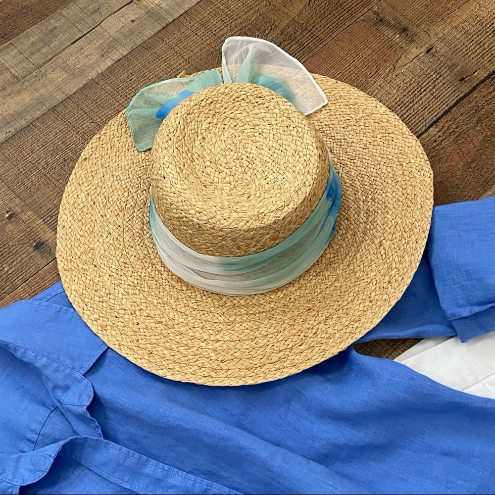 Hat Sun Vacation CAPELLI Straw Floppy Hat with Scarf Band